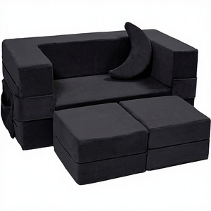 Canapé modulaire moderne en velours <span class=keywords><strong>pour</strong></span> enfants Elftopia, canapé-lit convertible <span class=keywords><strong>pour</strong></span> tout-petits avec <span class=keywords><strong>fauteuil</strong></span> moelleux (noir) - Product Image 1