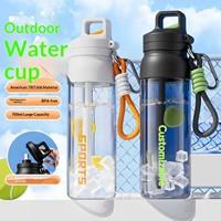 Bouteille d'eau de sport portable de luxe en Tritan sans BPA, personnalisable, avec paille, pour les voyages en extérieur (vente en gros)