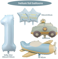 Garçon 1er anniversaire fête joyeux anniversaire bannière dessin animé voiture avion 1 feuille ballons cadeau bleu Beige Latex confettis ballons jouet décor