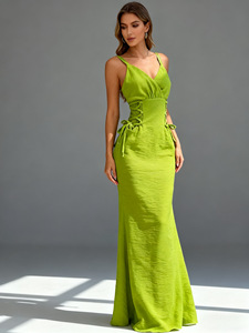 IStapromo Gifts 2026 Designer Famous Green Camisole Long Dress Slim Fit Backless Strap Design Dress - Product Image 1
