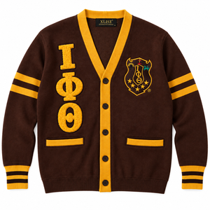 XLISE INTERNATIONAL Iota Phi Theta <b>Cardigan</b> Sweater Custom Greek Fraternity Knitted Acrylic Quick Dry Varsity Chenille - Product Image 1