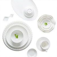 Service de table classique en porcelaine fine chinoise blanche, avec ustensiles, forme ovale, capacité 2 personnes, compatible lave-vaisselle et four