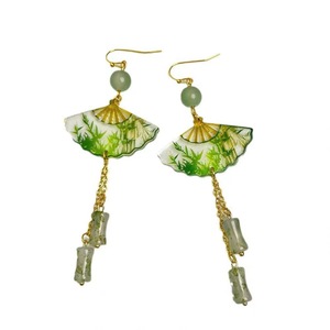Style National chinois Transparent pliant <span class=keywords><strong>ventilateur</strong></span> vert bambou boucles d'oreilles femmes <span class=keywords><strong>ancien</strong></span> Style Hanfu mode - Product Image 1
