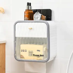 Kotak tisu plastik lapisan ganda dengan penutup, tempat tisu Toilet tahan air