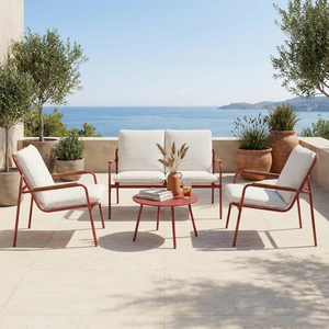 Conjunto de Sofá de Malha para Exterior com 4 Peças, Estrutura de Aço, Conjunto de Conversação para Pátio com Braços de Madeira Sintética e Mesa Redonda para Jardim - Product Image 1