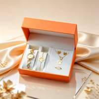 Ensemble de bijoux en acier inoxydable pour femmes avec logo personnalisé, 5 pièces, plaqué or 18 carats, montre en quartz, coffret cadeau de luxe, cadeau minimaliste moderne