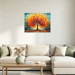 Toile murale contemporaine avec arbre d'automne, carrée, sans cadre, Art déco, durable, décoration intérieure moderne, salon - Product Image 4