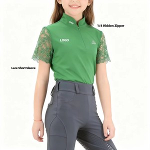 เสื้อขี่ม้าแขนสั้นสำหรับเด็กผู้หญิง คอตั้ง ซิปซ่อน 1/4 แขนลูกไม้ สีตามสั่ง เสื้อสำหรับขี่ม้า - Product Image 1