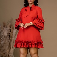 Nouvelle Robe Midi Femme Grande Taille Style Européen et Américain, Couleur Unie, Élégante, Manches Volants, à Nouer, Taille Haute, Coupe Trapèze, pour l'Été