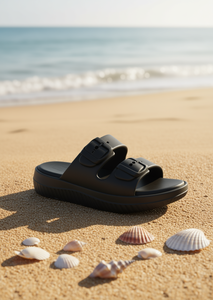 Sandali Ciabatte in EVA a Doppia Fascia Comodi con Tacco Basso 27mm Estivi Punta Aperta Chiusura con Fibbia Colore Unito - Product Image 2