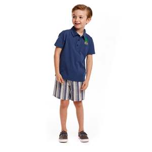 Ensemble de vêtements deux pièces pour garçons à la mode de <span class=keywords><strong>marque</strong></span> personnalisée polo et short rayé de la marine pour les enfants de 8 à 12 ans - Product Image 2