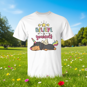 T-shirt promotionnel Teckel Licorne : Encouragez la confiance en soi avec un design graphique amusant - Product Image 2
