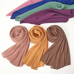 Cachecol de chiffon liso plissado, cor sólida da malásia, rugas pesadas, xale, hijab