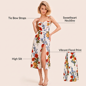 Vestido Midi de Verano con Estampado Floral Digital, Escote <span class=keywords><strong>Corazón</strong></span> y Tirantes Finos para Mujer, Vestido Sexy de Playa, Venta al por Mayor OEM ODM - Product Image 1