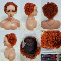 Perruque Courte Bouclée Pixie Lace Frontale 13*1 Vague d'Eau Cheveux Humains Brésiliens Bruts Pas Chers Perruques Humaines Colorées Frisées Letsfly
