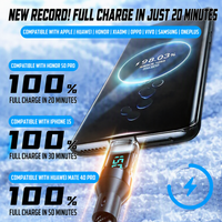 Câble de charge rapide USB A vers Type C 120W avec affichage numérique, cordon de chargeur tressé en nylon pour téléphone portable