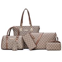 SH0341 Sac à main pour femme en PU gaufré, style européen, avec fermeture éclair, imperméable, en polyester, léger, portable, sac à bandoulière, ensemble de 6 pièces