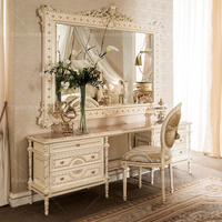 Coiffeuse avec miroir sur pied Nouveau style de panneau en bois pour chambre à coucher Usage domestique Caractéristiques de la main en bois Rangement