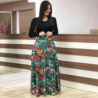 PASUXI Vente en Gros Robe Femme Printemps Automne Manches Courtes Imprimé Floral Longue Maxi Décontractée Tailles S-5XL