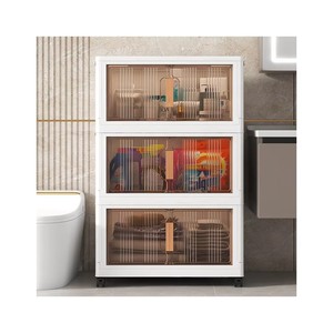 56CM Plastic Assembled Storage Cabinet with Collapsible Design Double Doors Stacking Function Wheels Foldable Features - Product Image 1