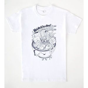 T-shirt Noodles And Doodles bianca unisex per adulti taglia media con stampa grafica - Product Image 1