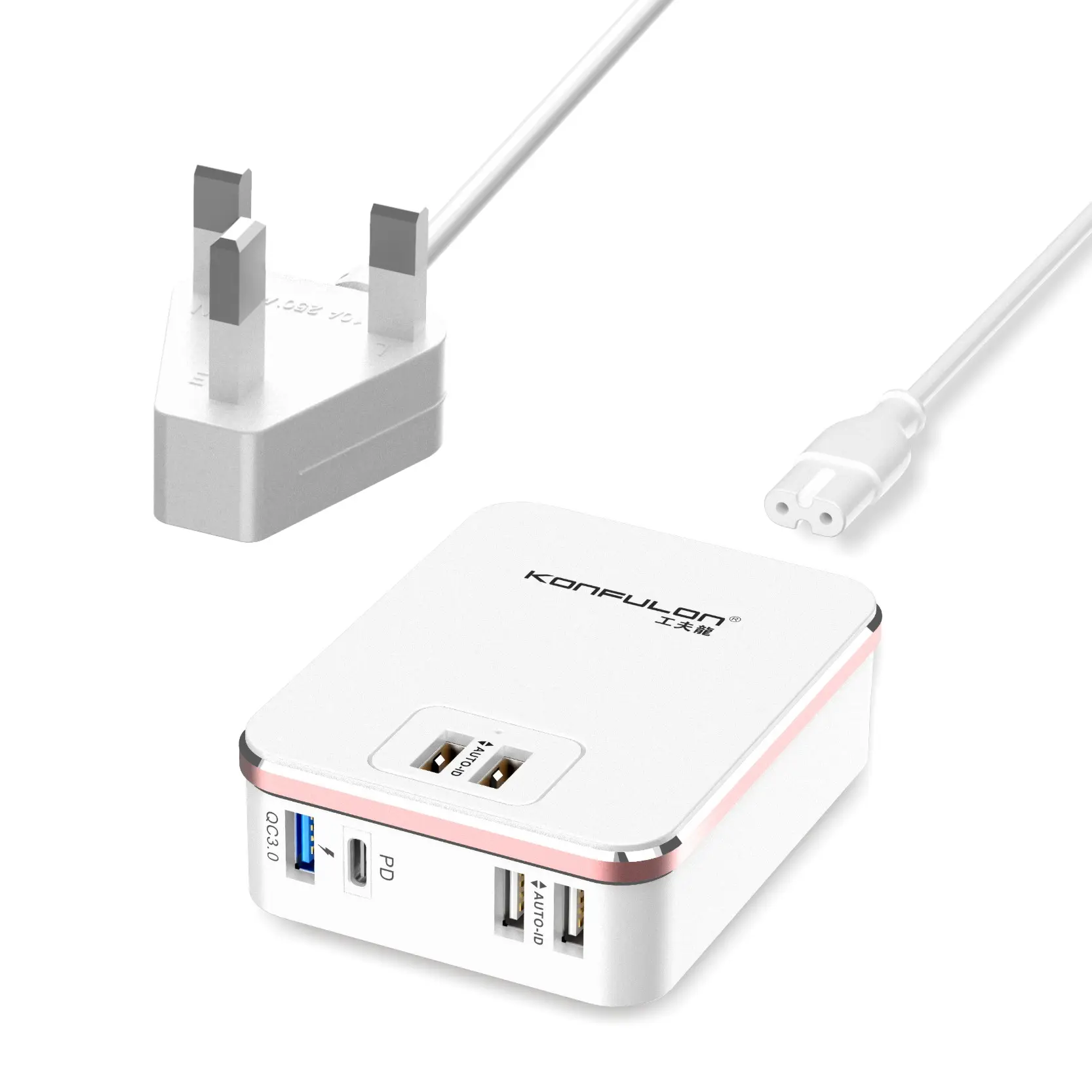 Konfulon 6 adaptador de alimentación USB de la estación de carga de puerto USB QC3.0 rápido cargador de pared para teléfonos móviles