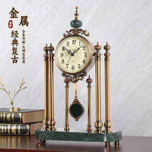 European American Style Pendulum Clock Marble Base <b>Tabletop</b> Ornament Living Room Decor Grandfather Clock Design - Product Image 2