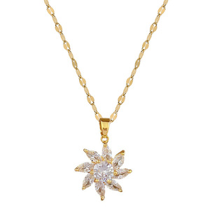 Ensemble de collier et boucles d'oreilles en cristal clair étincelant, fleurs, plaqué or, zircon cubique CZ, ensemble de bijoux pour femmes - Product Image 6