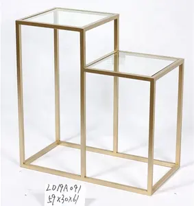 Joint Young 2 Tier Clear Glass Top Metal Side Tea Table for Living Room