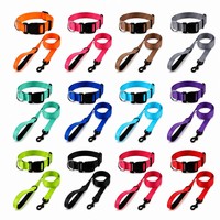 12 Colors <strong>Dog</strong> <strong>Collar</strong> and Leash Set Matching Nylon <strong>Reflective</strong> Webbing Adjustable Padded Handle for Small Medium <strong>Dogs</strong>