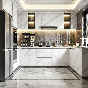 Cucina Moderna con Isola a Forma di U in Pietra Sinterizzata Bianca, <span class=keywords><strong>Design</strong></span> Contemporaneo, Mobili Modulari Intelligenti - Product Image 1