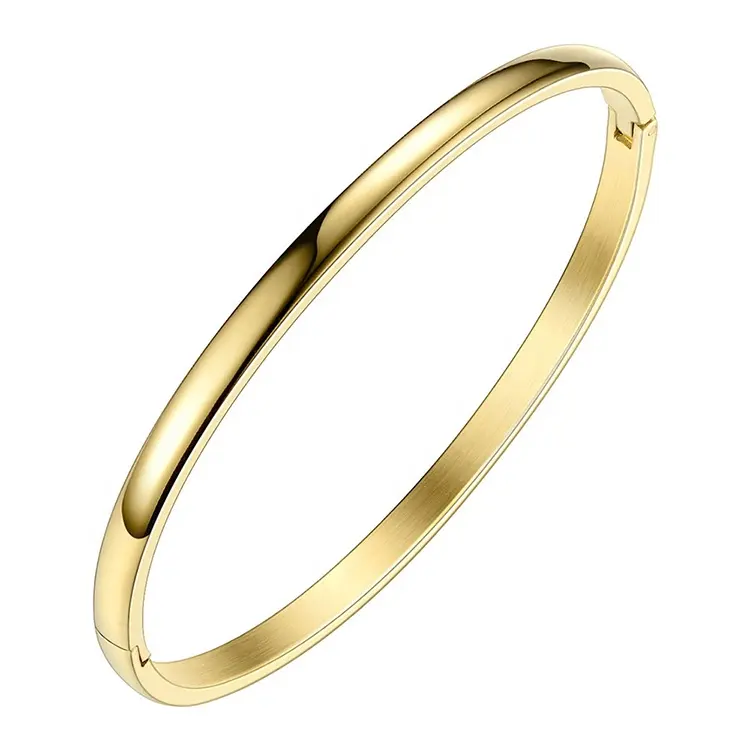 18K Gold Plated Stainless Steel Jewelry Simple Glossy Bangles Gold Color Bracelets BM182005