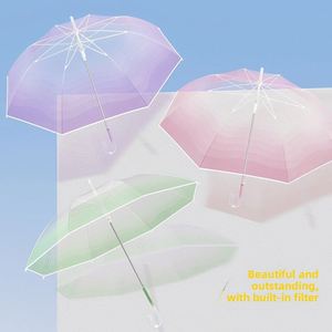 Nuevo Paraguas de Lluvia Transparente con Degradado, Moderno, para Estudiantes, con Mango Largo, Reforzado, Semiautomático, con Varilla Recta, Logotipo Personalizado - Product Image 2