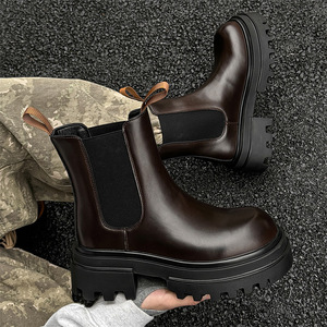 XINZI RAIN <span class=keywords><strong>Bottines</strong></span> à double plateforme en cuir PU noir Bottes <span class=keywords><strong>Chelsea</strong></span> à semelle épaisse à enfiler pour hommes, vente en gros - Product Image 1