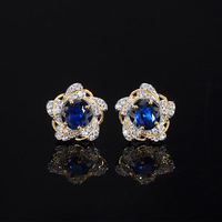 Boucles d'oreilles chic en cuivre avec rubis/émeraude/saphir artificiels - Bijoux mignons en forme de fleur pour femmes, cadeau