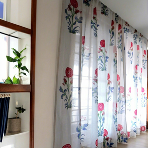 Floral Hand Block Printed Cotton Sheer Tailored Pleat Window <b>Curtain</b> Drapes Balcony Bedroom Valance Treatment Full <b>Light</b> Shading - Product Image 1