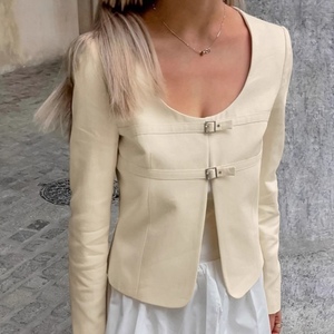 Abrigo de Otoño Elegante e Informal con Cuello en U para Mujer, Color Albaricoque, a la Moda - Product Image 4