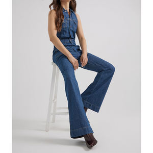 ShanLai Logo personnalisé Classy Racerback Catsuit jambes larges et poches/Salopettes et combinaisons en jean pour femmes en gros - Product Image 1