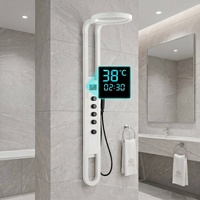 Panneau de douche mural thermostatique noir mat avec affichage numérique, cascade et pluie LED pour salle de bain, hôtel, spa