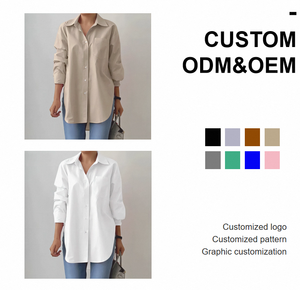 Camicetta Casual da donna OEM camicia a maniche lunghe con Logo anteriore Design con stampa moda autunno bianco estate per ragazze - Product Image 3