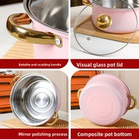 Grenzüberschreitendes Verdicktes Antihaft-Kochgeschirr-Set mit 10 Teilen, Glasdeckel, Goldgriffen, Doppelgriffen, Edelstahl, Modern Minimalistisch