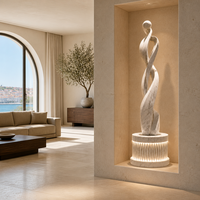 Sculpture abstraite torsadée en fibre de verre avec base éclairée, statue moderne pour l'intérieur, décoration de salon