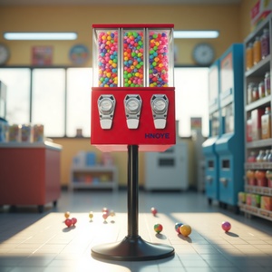 Distributeur automatique de bonbons à triple tête, direct usine, avec support, à monnayeur, pour billes à mâcher et capsules de jouets - Product Image 1