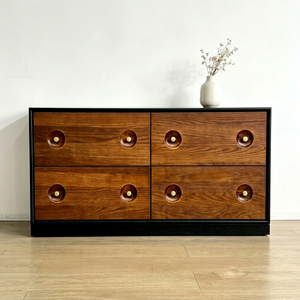 Mid Century Modern Solid Wood Credenza 4-<b>Drawer</b> <b>Storage</b> Cabinet Living Room Furniture Walnut Finish Slab Door Design - Product Image 1