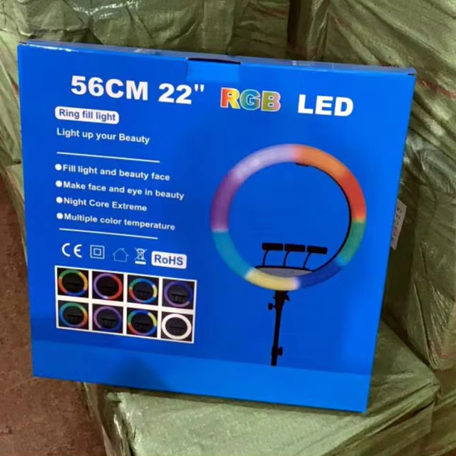 LJJ56RGB 22ihces Ring Light Selfie Ring Light Kit with 2.1m Tripod 3200-6500K Dimmable LED Ring Light