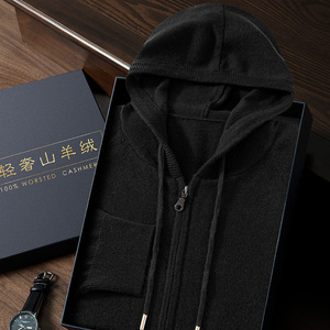 2025 automne hiver nouveau Style hommes à capuche fermeture éclair 30% cachemire mélange 70% <span class=keywords><strong>laine</strong></span> pull pull pour jeune <span class=keywords><strong>Cardigan</strong></span> à manches longues - Product Image 4