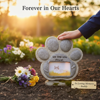 Pierre commémorative pour animaux de compagnie, cadre photo empreinte de patte, plaque de marquage funéraire en résine pour jardin, ornement souvenir personnalisé pour chien et chat