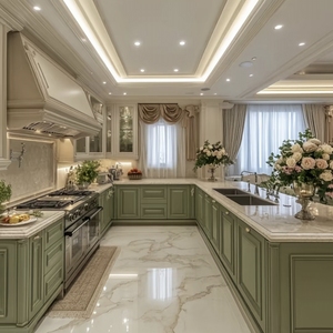 Muebles de Cocina Modernos de Estilo Francés, Gabinetes de Melamina y Madera Sólida, Diseño Verde, Proveedores Directos, para Apartamentos - Product Image 3