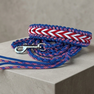 Set Guinzaglio e Collare per <span class=keywords><strong>Cani</strong></span> Artigianale in Paracord 550, Largo Intrecciato con Motivo Patriottico USA, Resistente per <span class=keywords><strong>Cani</strong></span> di Taglia Grande - Product Image 1