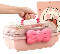 Organisateur de bureau carré à 3 niveaux en mousse rose et violet pour filles, boîte de rangement transparente avec nœud pour bijoux et accessoires capillaires